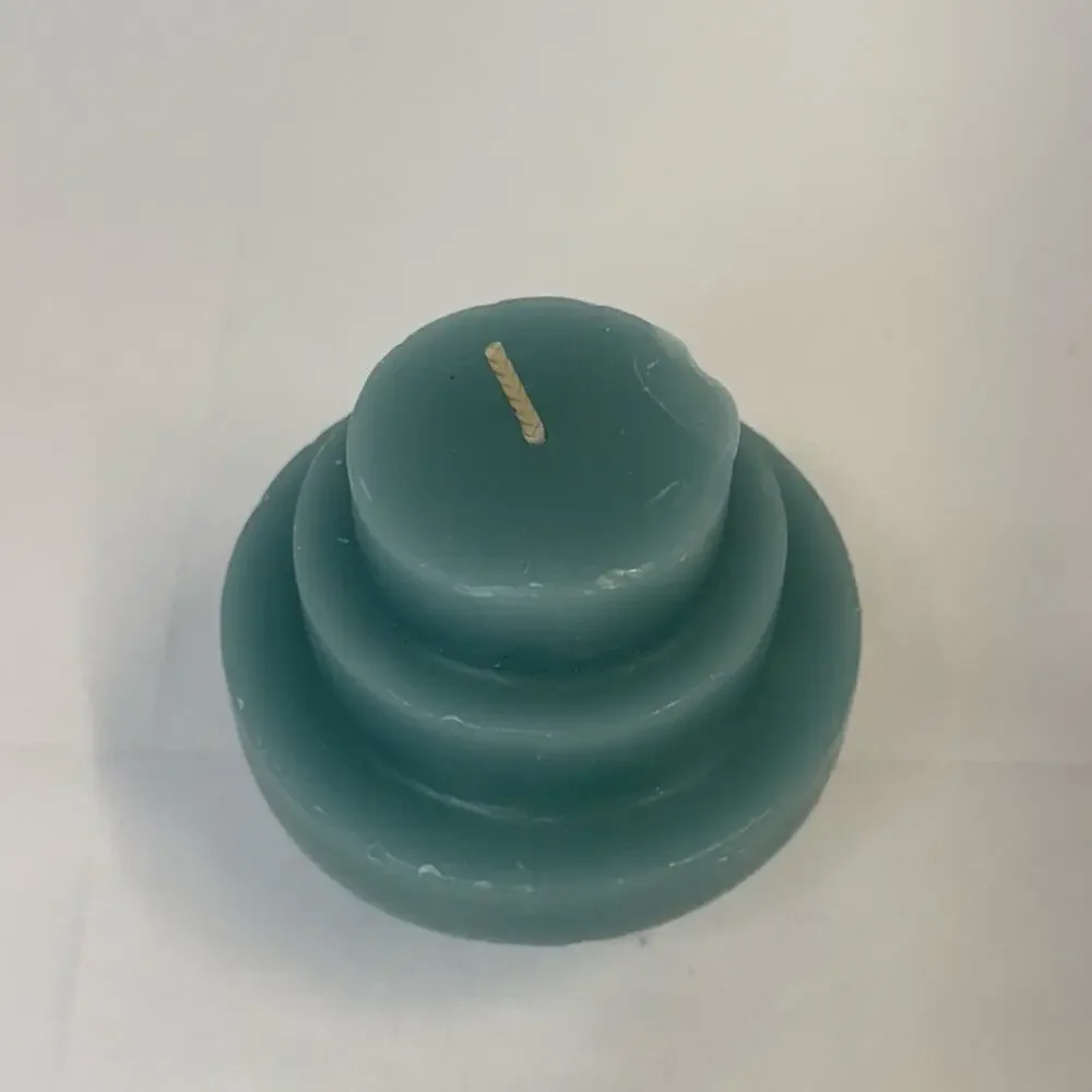 Tiered Pillar Candle Seafoam Light Teal Blue Green geometric modern ocean 4” NEW